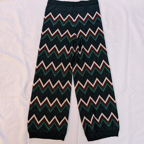 Mango Glittery Festive Wide Leg Chevron Pattern Pants Size M - Picture 2 of 5